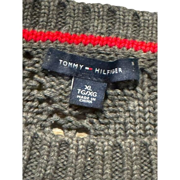 Women's Tommy Hilfiger Crochet Crew Neck Grey Sweater 100%‎ Cotton Size XL - Picture 2 of 5
